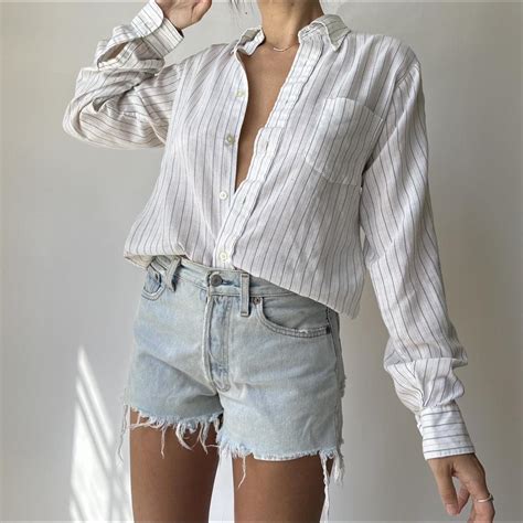 Vintage White Stripe Long Sleeve Button Up Oxford Depop