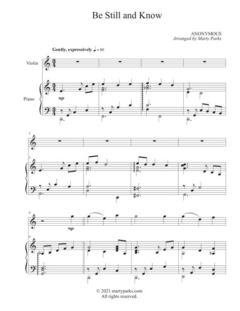 Be Still And Know Violin Piano Arr Marty Parks By Anonymous Sheet