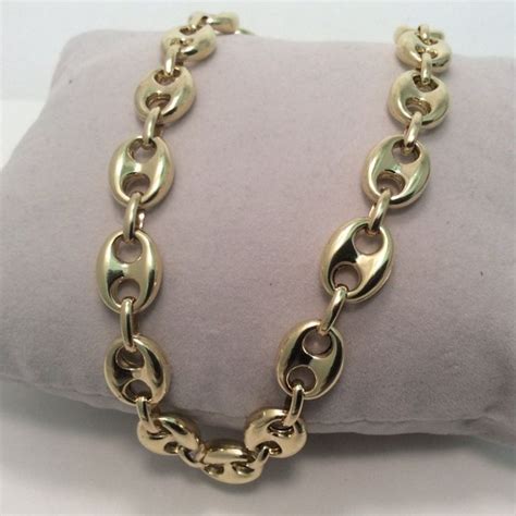 10k REAL GOLD PUFFED MARINER LINK CHAIN 20 Real Gold Star And Moon