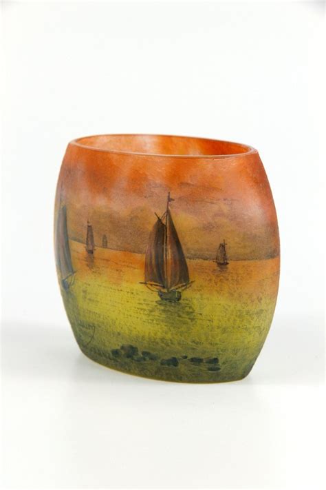 Proantic Vase Daum Nancy Voiliers Au Couchant