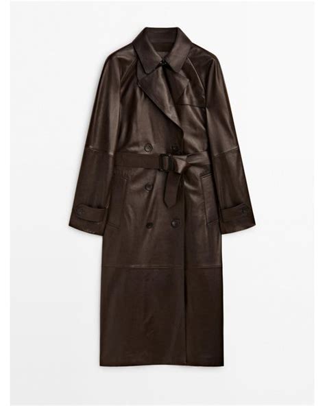 Massimo Dutti Nappa Leather Trench Style Coat With Belt In Brown Lyst