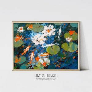 Japanese Koi Pond Oil Painting Impressionist Art Printable - Etsy