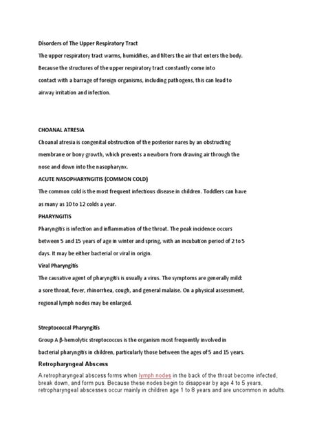 Disorders of The Upper Respiratory Tract | PDF | Common Cold | Human Head And Neck