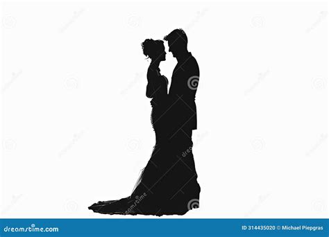 Black Silhouette of a Wedding Couple on a White Background Stock ...