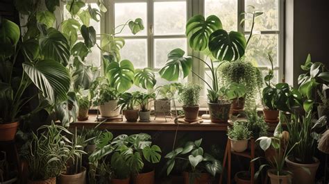 Group Of Potted Plants In A Window Sill Background, House Plants ...