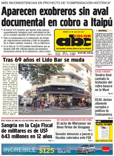 Periódico Abc Color Paraguay Periódicos De Paraguay Edición De Viernes 22 De Julio De 2022