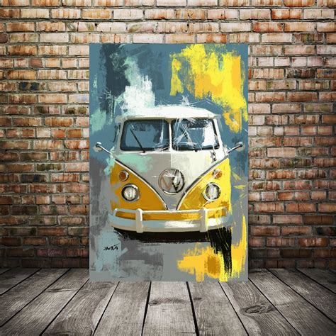 Bus Van Yellow T1 T2 Van Wanderlust Decor Automotive Art Etsy Vw