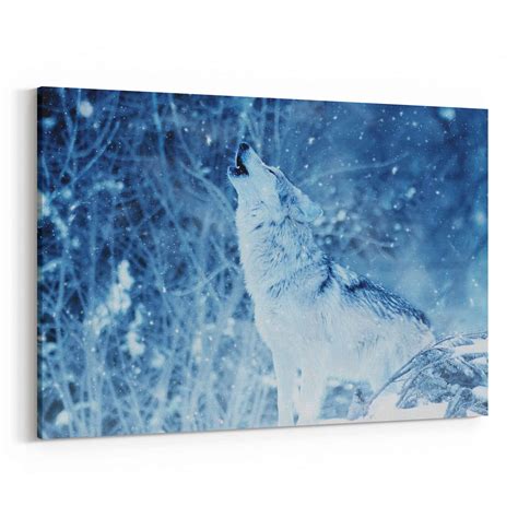 White Wolf Howling In The Winter Snow Canvas Wall Art | 365Canvas