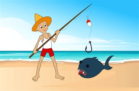 Fisherman Catching Fish Cartoon