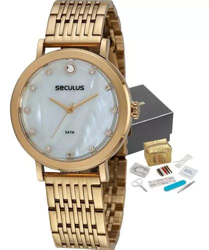 Rel Gio Seculus Feminino Dourado C Kit Acess Rios De Viagem