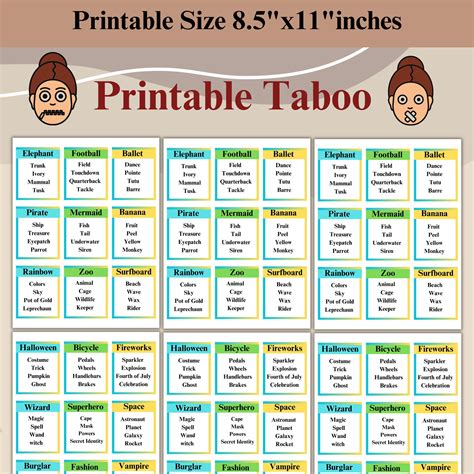 Printable Taboo Game Taboo Game Forbidden Words Instant Download