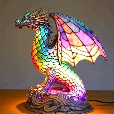 Animal Table Lamp Series Resin Stained Glass Owldolphincatdragon