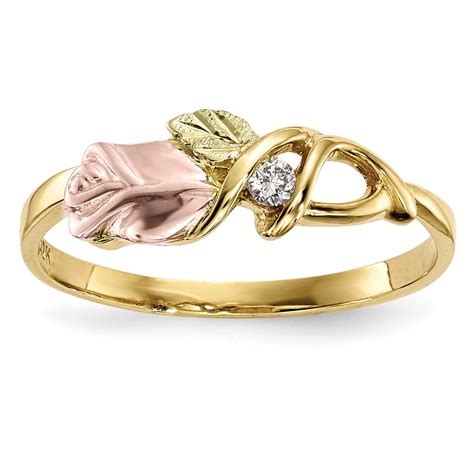 Two Tone Gold Ring With Leaves And Diamonds