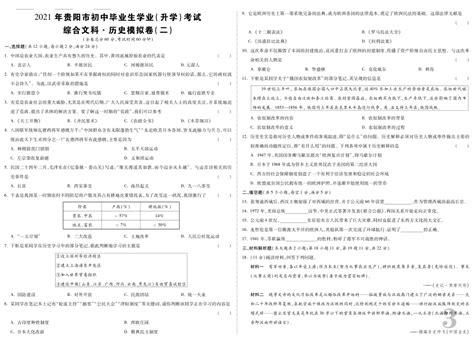 2021年贵州省贵阳市初中毕业生学业升学考试综合文科·历史模拟卷（二）（pdf版，含答案） 21世纪教育网