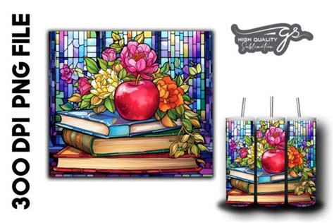 Books Flowers Apple Stained Glass Graphic By Glamousita Sublimation