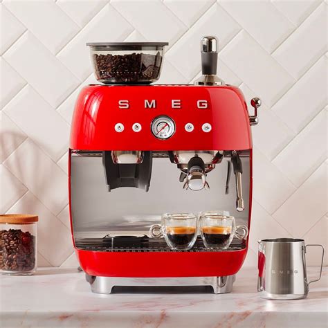 Smeg Semi Automatic Espresso Coffee Machine With Grinder In Red Joy