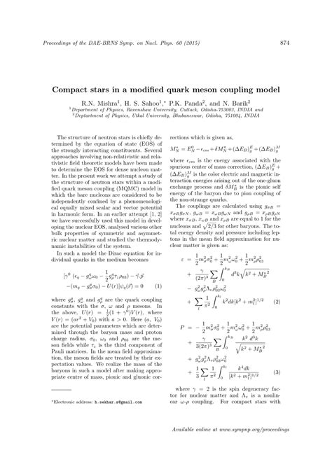 Pdf Compact Stars In A Modified Quark Meson Coupling Model