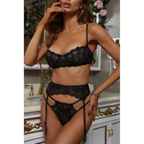 Ootday Ensemble Lingerie Lc Noir Dentelle Sexy Noir Cdiscount