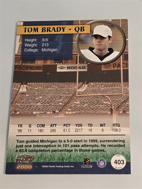 Tom Brady 2000 Pacific RC Rookie 403 New England Patriots EBay