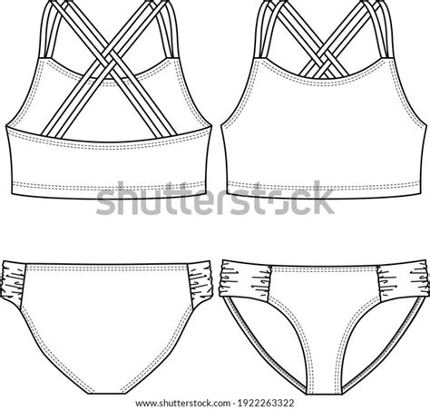 Girls Swimwear Bikini Fashion Flat Sketch Stock Vector Royalty Free Shutterstock