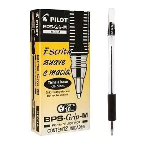 Caneta Esferográfica Pilot Bps Grip 1 0 Média Preta Papelaria Criativa