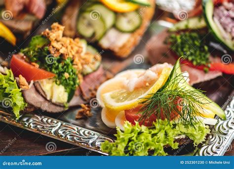 Danish Traditional Sm Rrebr D Or Open Sandwiches Served In A Plate