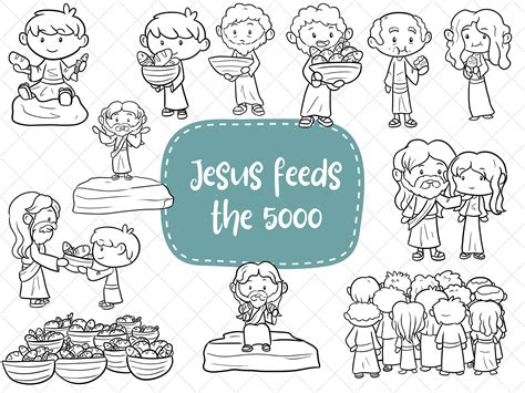Jesus Feeds 5000 Bible Story Clipart, Bible Characters Clipart, Jesus