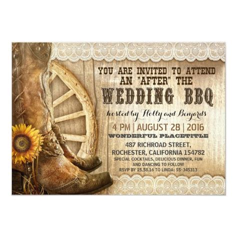 Cowboy Boots Country Western After Wedding Bbq Invitation