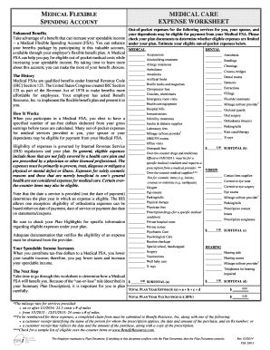 Fillable Online Ocmboces Medical FSA Expense Worksheetdoc Ocmboces