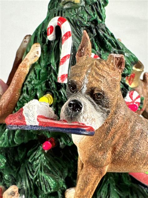 Danbury Mint Boxer Dog Christmas Tree Lighted Figurine 12 Missing Star