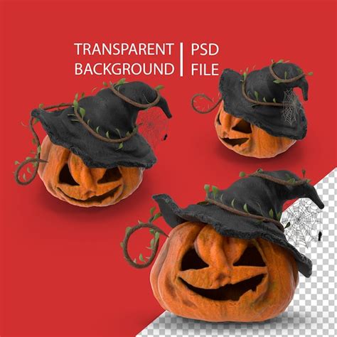 Calabaza Para Halloween Con Sombrero De Bruja Png Archivo PSD Premium