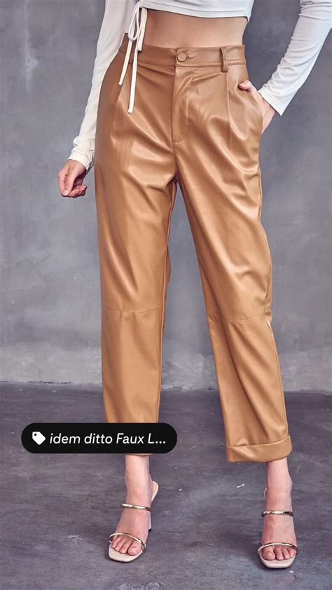 Idem Ditto Faux Leather Cuffed Straight Leg Pants Straight Leg Pants