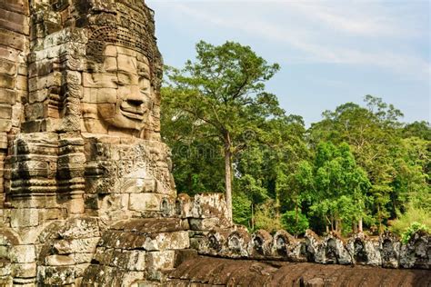 Giant Stone Face Of Bayon Temple Cambodia Stock Image Image Of