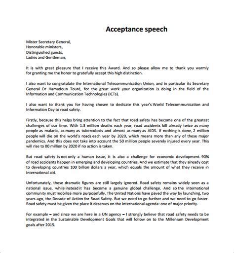 Free Acceptance Speech Samples Templates