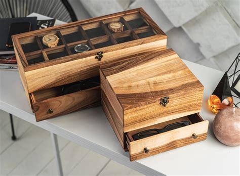 Solid Wood Watch Box For Men Wooden Watch Organizer With Lock Drawer