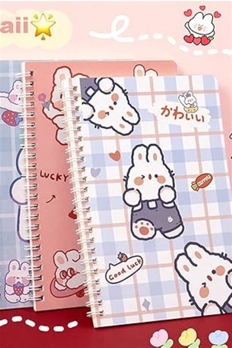 SHIDESHIN 4 Pack Cute A5 Spiral Notebooks Kawaii Rabbit Journals 8 3