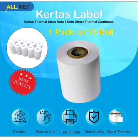 Jual Kertas Thermal 1 Pack Isi 10 Roll Direct Thermal 57 58mm