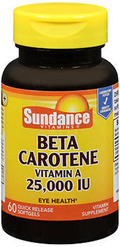 Sundance Vitamins Beta Carotene Provitamin A Softgels 25000 Iu 60 Count