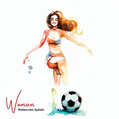 Premium Vector Woman Sports Player Playing Soccer Watercolor Painting