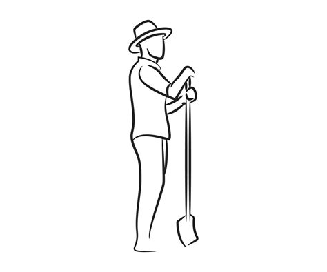 Hand Drawn Standing Farmer Holding Shovel Illustration Vector