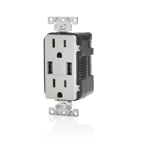 Leviton Decora 15 Amp Tamper Resistant Duplex Outlet And 36 Amp Usb Outlet Gray 004 T5632 0gy