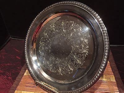 Vintage Sheridan Silver Plated Ep Brass Round Serving Tray Etched