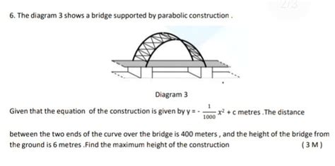 Solved: 6. The diagram 3 shows a bridge supported by parabolic ...