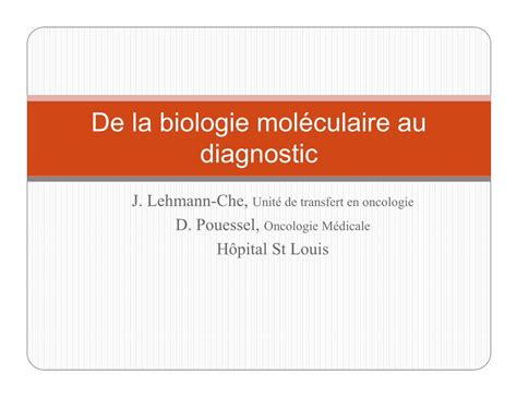 PDF De La Biologie Molculaire Au Diagnostic DOKUMEN TIPS