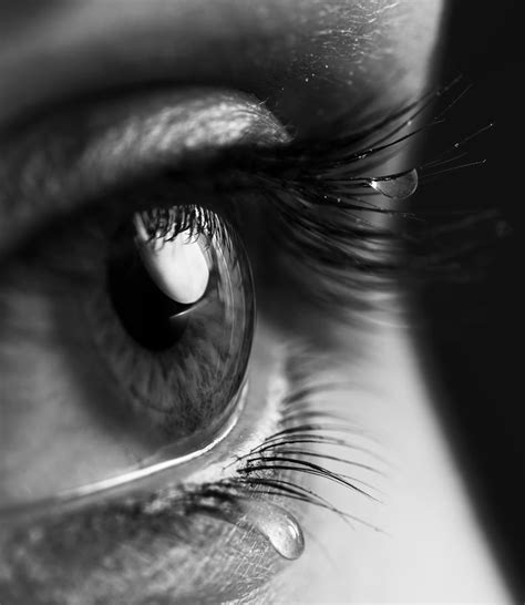 Tears On Eyes Open Expressive Look Eyes With Teardrop On The Eyelashes