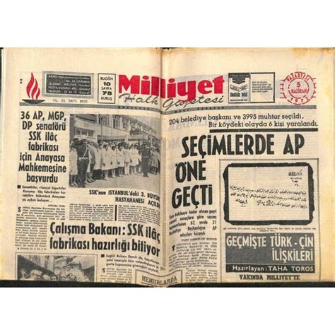 Gökçe Koleksiyon Milliyet Halk Gazetesi 5 Haziran 1972 Fiyatı