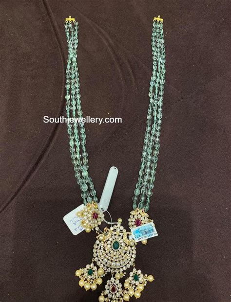 Three Line Emerald Beads Necklace With Polki Pendant