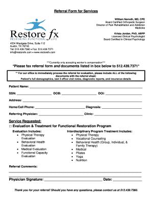 Fillable Online Referral Form For Services Please Fax Referral Form