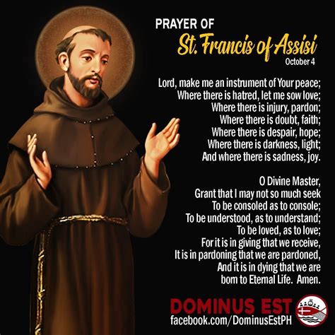 Peace Prayer Of Saint Francis Of Assisi Saint Francis Of Assisi Pray For Us October 04