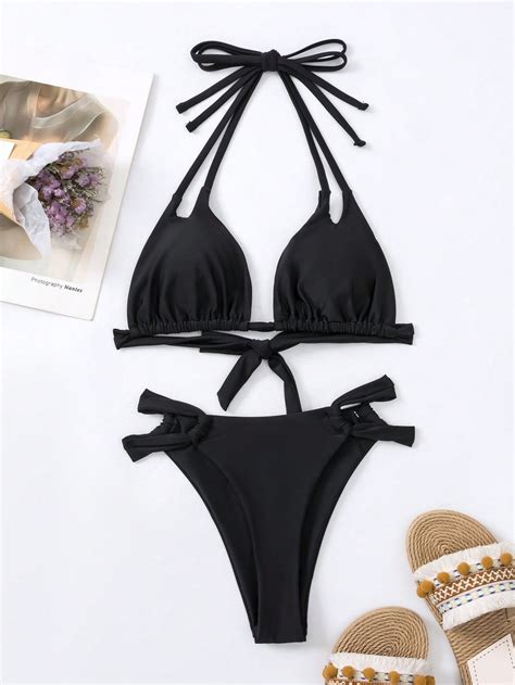 Cut Out Halter Triangle Bikini Swimsuit Shein Usa